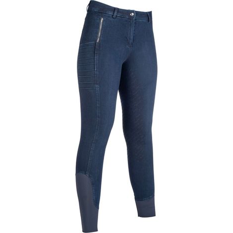 50 IT, Blu scuro: Pantaloni jeans equitazione donna Denim traspiranti con grip e tasca zip modello Aruba
