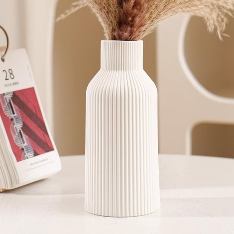 Vase pour Herbe de la Pampa, 20 cm, en céramique, Blanc Mat, Rond, Design Moderne, bohème, esthétique, pour Salon, Chambre à Coucher, Style Nordique Simple (Blanc) (1/5)