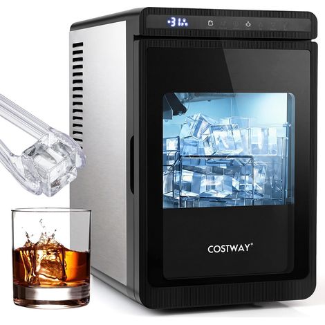 Countertop Clear Ice Maker 12 kg/24h Slow Melting Square Ice Cubes 4 cm for Whiskey Silent Ice Machine Silver (1/3)