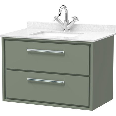 Balterley Longnor 800mm Wall Hung 2 Drawer Vanity with Marble Worktop Basin - Fern Green