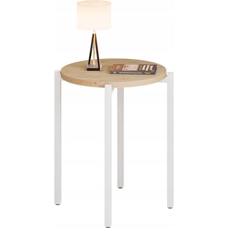 Table de chevet ronde style loft 35 x 35 x 46 cm, métal blanc (1/5)