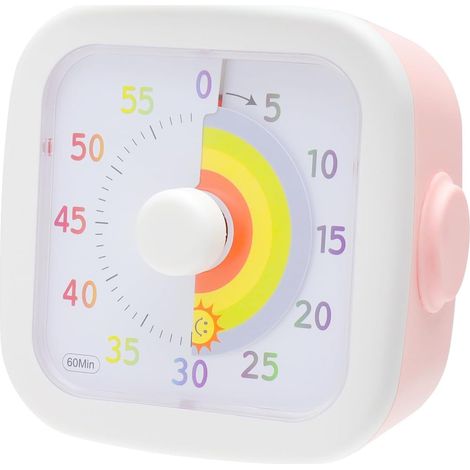 Minuteur Visuel Enfant, 60 Minutes Timer Visuel Silencieux Pomodoro Timer Arc-en-Ciel pour Apprentissage et Concentration, Horloge éducative pour Maison Classe Cuisine Bureau, Rose (1/5)