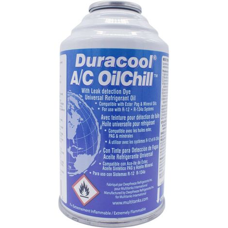 Huile A/C Duracool 113g – Compatible avec réfrigérants R-12, R-134a, R-22 – Colorant UV pour détection de fuites
