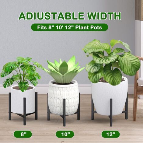 NALOOKAMIC Support pour plantes d'intérieur, étagère d'angle réglable en métal pour plantes, décoration pour jardin, maison, balcon (support pour plantes uniquement) - Noir - 1 pièce (1/4)