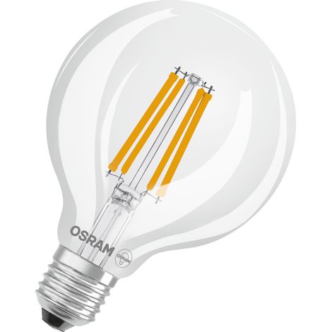 OSRAM LED Superstar Classic Globe G 95 en forme de bouclassique, corps en verre transparent, 3,8 W, 806 lm,E27, lumière blanc froid de 4000 K, EEK A, diamètre 95 mm.