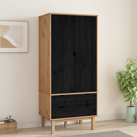 vidaXL Guardaroba OTTA Nero 76,5 x 53 x 172 cm Legno Massello di