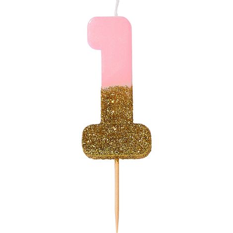 Bougie d'anniversaire numéro 1 rose avec paillettes dorées Décoration de gâteau Jolie, scintillante pour enfants, adultes, 1er, 18e, 21e fête, anniversaire, âge jalon (1/5)