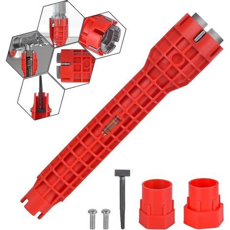 Clé multifonction pour évier et abattant WC - 25 x 5 x 5 cm, rouge (1/5)