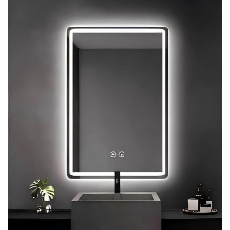 Vision nette après la douche, miroir de salle de bain LED 70 x 50 cm, anti-buée et variateur (1/2)