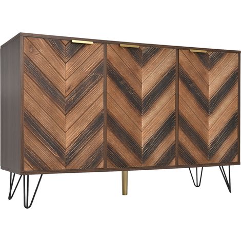 Credenza a 3 ante con ripiani, finitura legno e gambe in ferro, 120 cm (1/5)