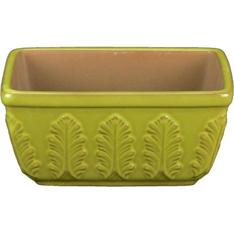 Vaso per bonsai rettangolare in gres smaltato giallo-verde 12,5x8x6 cm - A15B (1/2)