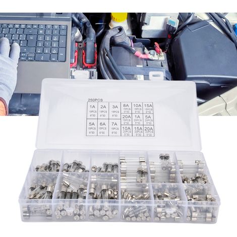 Boîte de 250 Fusibles Verre Auto à Rupture Rapide - Kit 15 Types 1‑20A 250V pour Équipements Électroniques