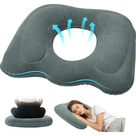 Coussin d’Assise Gonflable, Coussin Hemorroides, Coussins Assise Ergonomique, Chaises de Bureau, Coussin de Voyage, Gris (1/5)