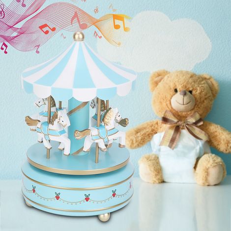 Carrousel musical Merry Go Round - Cadeau de Noël, mariage, anniversaire - Décoration bleue (1/5)