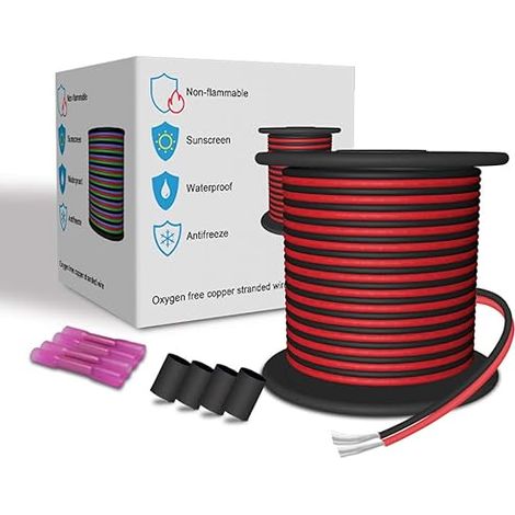 65.5FT Extension Cable Cord 20M 22AWG 2 Conductors Electric Wire 2x0.32mm² Red And Black Stranded Tinned Copper For 12V DC 3528 5050 2835 LED Strip Light Bulbs Single Color Lamps (1/5)