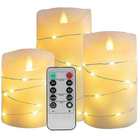 Flammenlose LED-Kerzen mit Fernbedienung, batteriebetriebene Kerzen mit silberner Lichterkette, elektrische Kerzen für den Innenbereich (1/5)