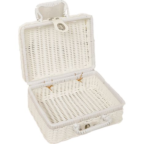 Panier tressé en osier plastique, sans odeur, rangement rétro blanc M avec anse en anneau pour extérieur (1/5)