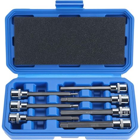 7PC 3/8" Extra Long 110mm Allen Socket Set - 3-10mm Hex Bits - Heavy Duty S2 Steel & CR-V with Storage Case (1/5)