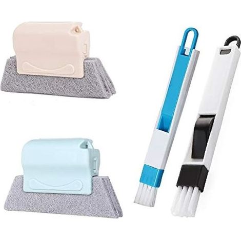 2 Pièces Brosse de Nettoyage Magique et 2 Pièces 2 en 1 Brosse de Nettoyage de Fente de Fenêtre Mini pour Rainures de FenêTre et de Porte Les Claviers et Tous Les Coins et Recoins