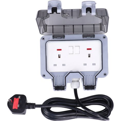 Boîtier de prise extérieure double avec câble, étanche IP66, norme britannique 250 V 13 A