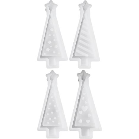 Moule à Bougie de Noël - Moule à Bougies en Forme de Sapin de Noël,4 Pièces en Silicone Réutilisable Démoulage Facile pour Fondant Savon Chocolat Bougie Chauffe-Plat (1/5)