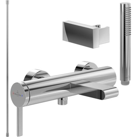 VILLEROY ET BOCH Dawn Chrome pack mezclador mecánico de baño + teleducha + flexible + soporte