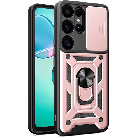 Custodia Hybrid Armor Camshield con copri fotocamera e anello in metallo per Samsung Galaxy S25 Ultra - rosa
