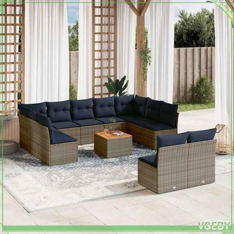 Salon de jardin - 3256222 - Résine tressée gris - 12 pièces modulable - Coussins déhoussables (1/5)