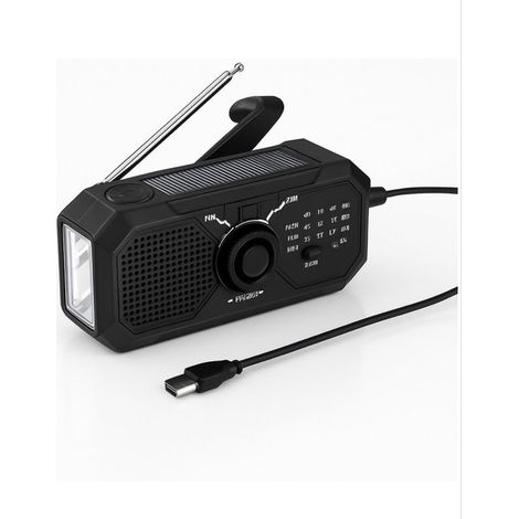 Radio de emergencia solar de cuerda,Modelo 2025,Batería externa solar,Batería externa solar,Radio de emergencia de cuerda,Negro (1/5)