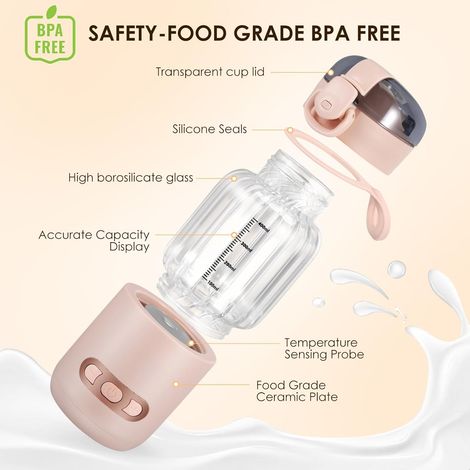 Scaldabiberon portatile, scaldabagno portatile per auto da 400 ml, scaldabiberon visivo con controllo della temperatura per viaggi all'aperto, temperatura regolabile da 37°C a 55°C (rosa) (1/4)