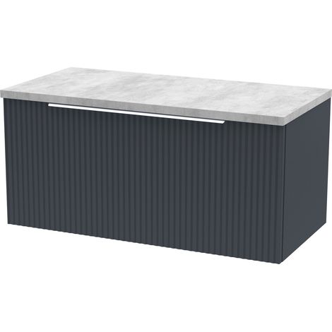 Tixall Fluted 1 Drawer Wall Hung Vanity Unit with Laminate Worktop, Dark Grey, 800mm