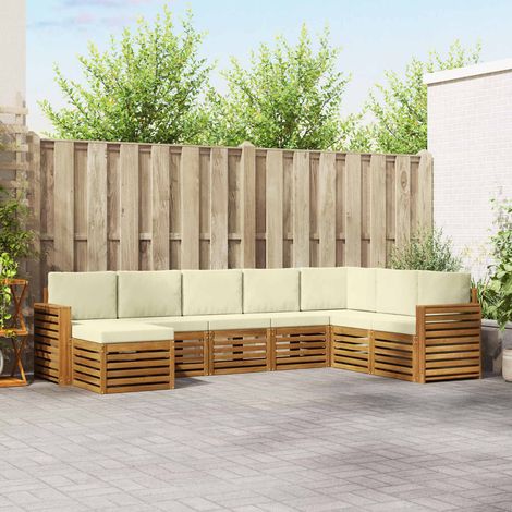 Ecksofa Set mit Kissen 8 pcs Natur und Creme Massivholz Akazie (1/5)