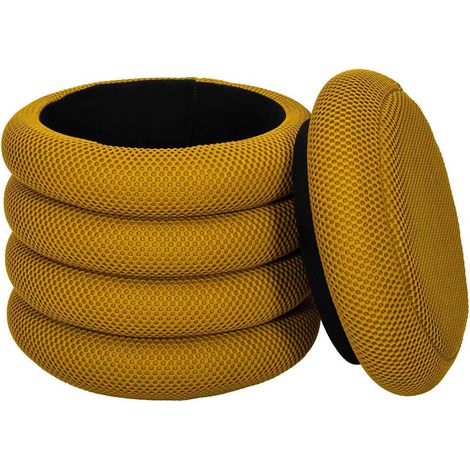 The Home Deco Factory – Pouf rangement Atome jaune – Polyester – 42 cm de hauteur – 37 cm de longueur – 2 en 1 assise et rangement – Livré monté (1/4)