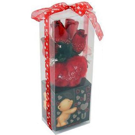 Trade Shop - Plüschherz mit Blumen Geschenkbox zum Valentinstag 10x7,5x30cm 63301 - (1/2)