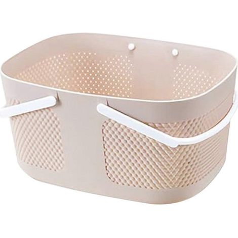 Panier de douche, grand panier de rangement en plastique épais avec poignées et système d'évacuation de l'eau, couleur kaki. (1/5)