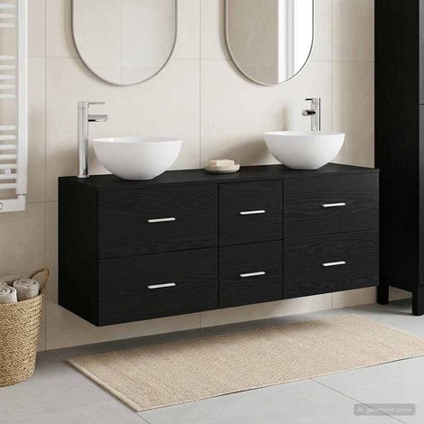 vidaXL Bathroom Cabinet Set 3 pcs Black Oak 129 x 35 x 80 cm (1/5)