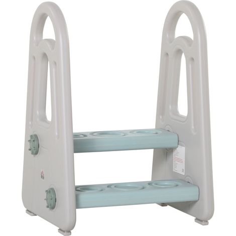 Torre d'apprentissage pour enfants de 2 à 5 ans, escabeau pour enfants à 2 marches, échelle pour WC, salle de bain et cuisine, bleu et gris (1/5)