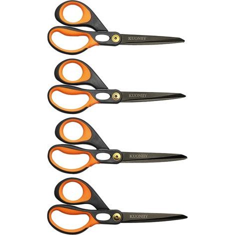 Ciseaux, Lame Recouverte de Titane Ultra-tranchante, Manche Douce et Confortable, Ciseaux à Multi-usages, Lot de 4 Paires, 20,3 cm, Noirs, Jaune (1/5)
