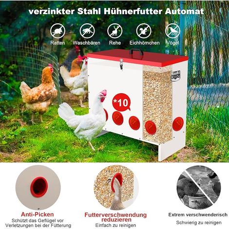 Automatic Chicken Feeder, Large Volume with 10 Feeders, for Chickens, Ducks and Geese (1/4)