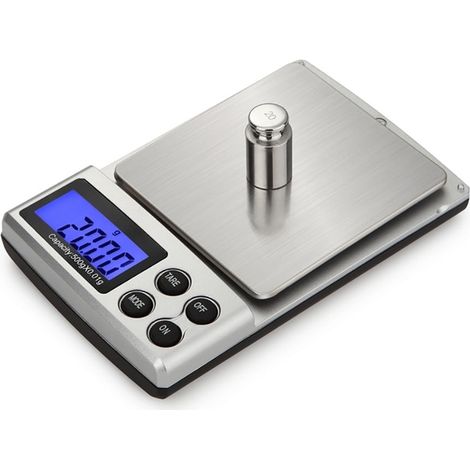 Balance de poche numérique de précision 500 g, résolution 0,01 g, argentée, idéale pour le cannabis et les bijoux. (1/5)