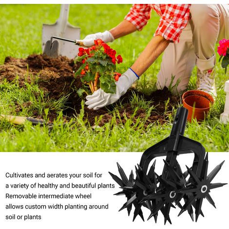 Wakects Rotationskultivator, handgeführter Gartenkultivator mit abnehmbaren Zinken, 2-in-1 Bodenbelüfter und Vertikutierer für Hochbeete