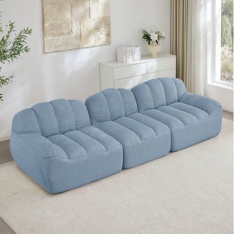 Canapé modulaire 3 places sans structure, mousse 32D, tissu doux bleu OKWISH (1/5)
