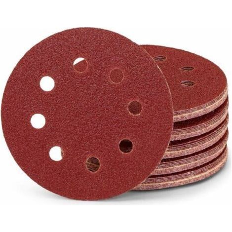 Lot de 50 disques abrasifs professionnels - 8 trous - Diamètre : 125 mm - Grain : 180 - Pour ponceuse excentrique - Feuilles abrasives - Papier abrasif (1/4)