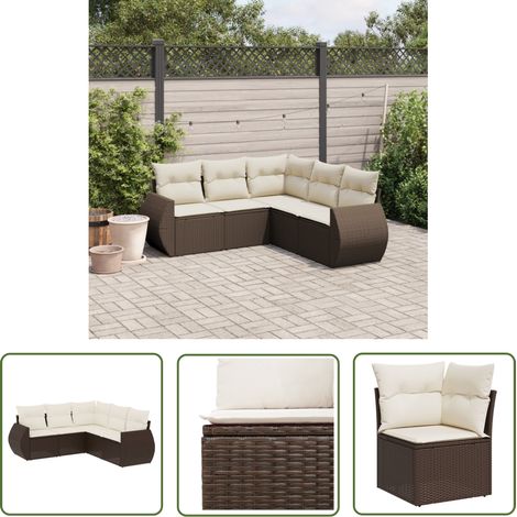 vidaXL Salon de jardin avec coussins 5 pcs marron résine tressée (1/5)