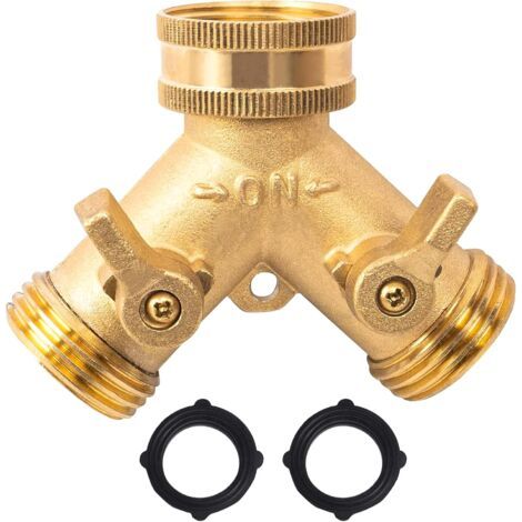 Double Washing Machine Faucet, 3/4" 2 Way Y Connector for Garden Hose with Independent On/Off Valves for Connecting 2 Appliances to Garden Tap (1/5)