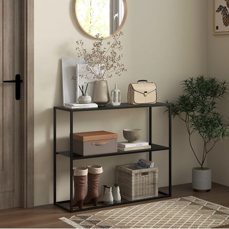 Konsolentisch mit 2 Ablagen 90x30x75 cm Stahl Schwarz OKMYHOME (1/5)