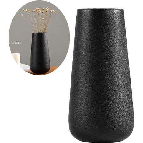 Vase en céramique noir, design géométrique minimaliste scandinave, vase décoratif pour fleurs, cheminée, table, salon et décoration intérieure (1/5)