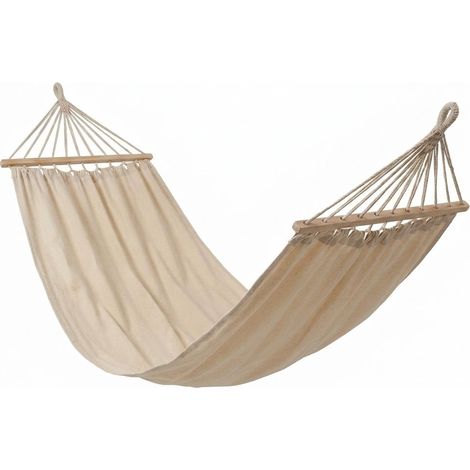 Amaca da Giardino con Supporto Legno Tessuto Beige Relax Esterno 270x80 cm