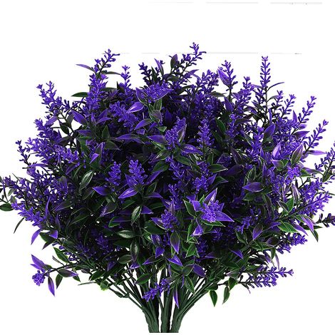 8 bouquets de lavande artificielle, plantes résistantes aux UV, arbustes et feuillages d'extérieur en plastique, à suspendre, pour la cuisine, la maison, un mariage, le bureau ou le jardin. (1/5)