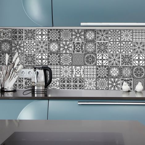 Sticker Mural Carrelage adhésif Cuisine Salle de Bain - 16 STICKERS CARRELAGES AZULEJOS ORIGINAUX NUANCE GRIS - 16stickers10x10cm (1/5)